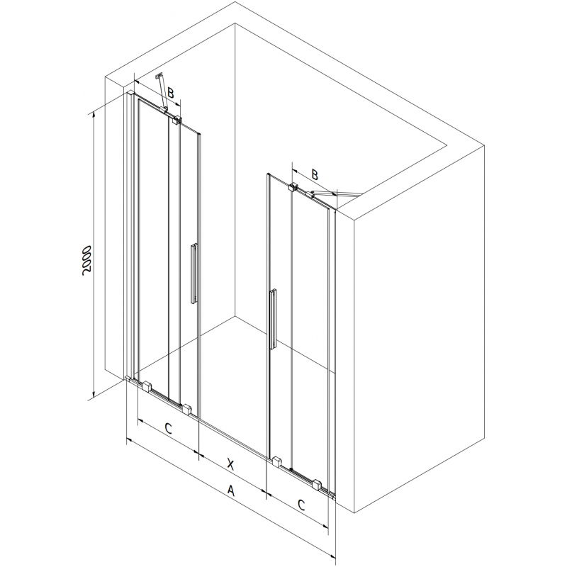 Mexen Velar Duo stumdomos dušo durys 170 cm, matinė, chromuota - 871-170-000-32-01