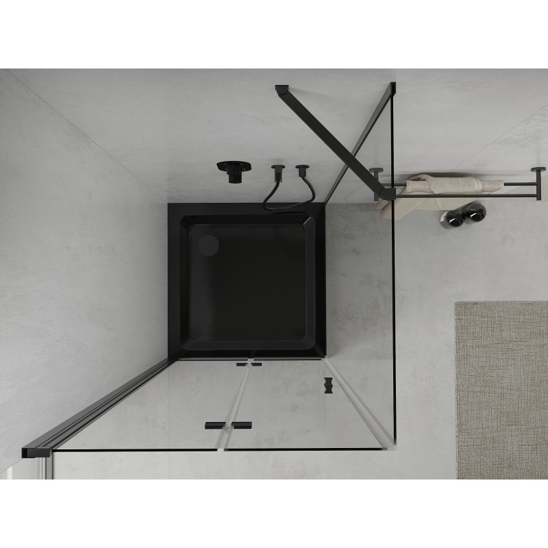 Mexen Lima sulankstoma dušo kabina 90 x 90 cm, skaidrus, juoda + plokščias padėklas, juodas - 856-090-090-70-00-4070B