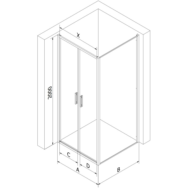 Mexen Exo-B Duo 90 x 75 cm atveriamas dušo kabina, permatomas, chromas - 814-090-075-01-00