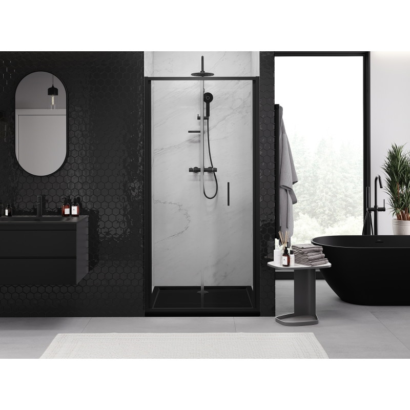 Mexen Exo-F sulankstomos dušo durys 70 cm, skaidrios, juodos - 816-070-000-70-00