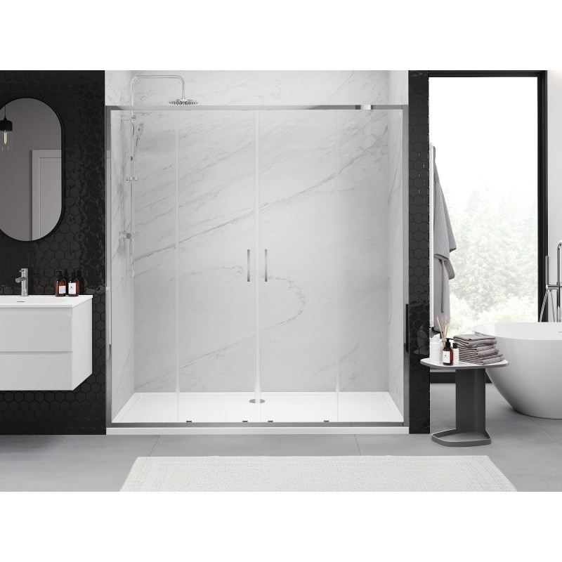 Mexen Exo-S Duo dvivietės slankiojančios dušo durys 190 cm, permatomos, chrominės - 8152-190-000-01-00