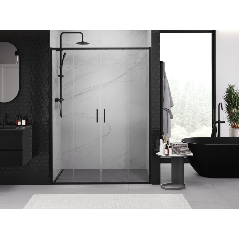 Mexen Exo-S Duo dvigubos slankiojančios dušo durys 140 cm, permatomos, juodos - 8152-140-000-70-00
