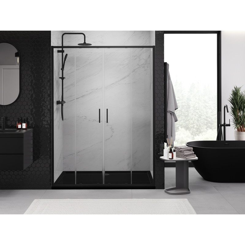Mexen Exo-S Duo dvigubos slankiojančios dušo durys 140 cm, permatomos, juodos - 8152-140-000-70-00