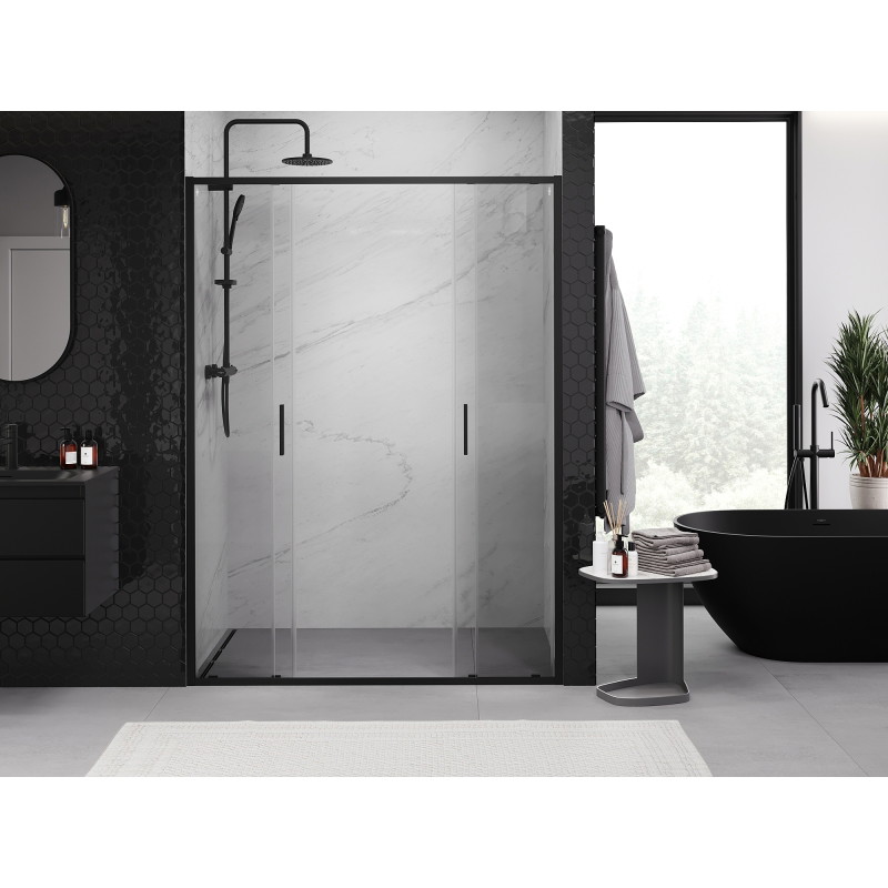 Mexen Exo-S Duo dvigubos stumdomos dušo durys 150 cm, permatomos, juodos - 8152-150-000-70-00