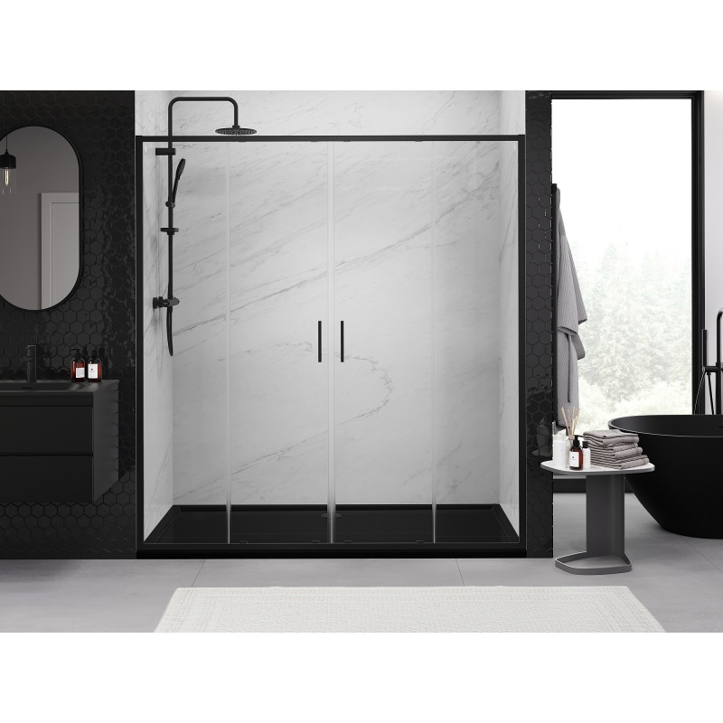 Mexen Exo-S Duo dvivietės slankiosios dušo durys 170 cm, skaidrios, juodos - 8152-170-000-70-00