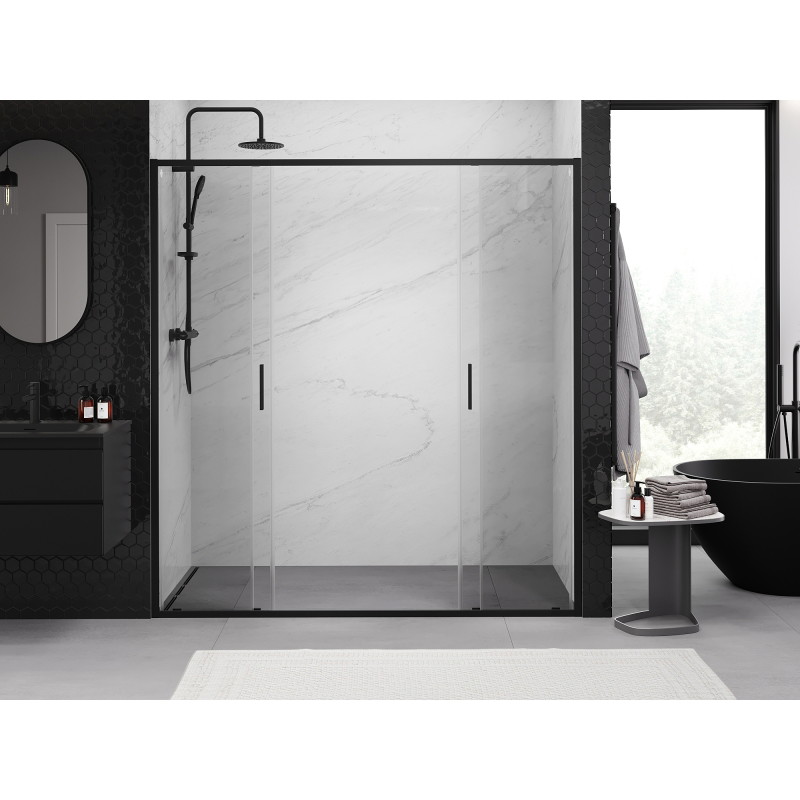Mexen Exo-S Duo dvigubos slankios dušo durys 190 cm, permatomos, juodos - 8152-190-000-70-00
