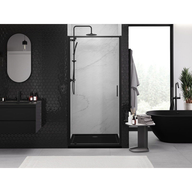Mexen Exo-BR 70 cm pločio varstomos dušo durys, skaidrios, juodos - 8181-070-000-70-00