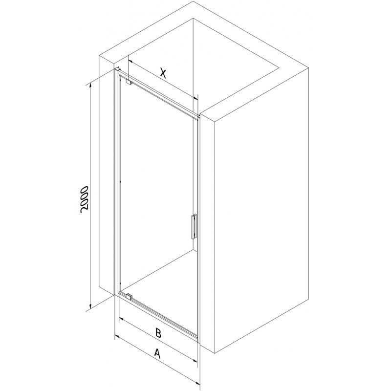 Mexen Exo dušo durys varstomos 65 cm, skaidrios, juodos - 8181-065-000-70-00