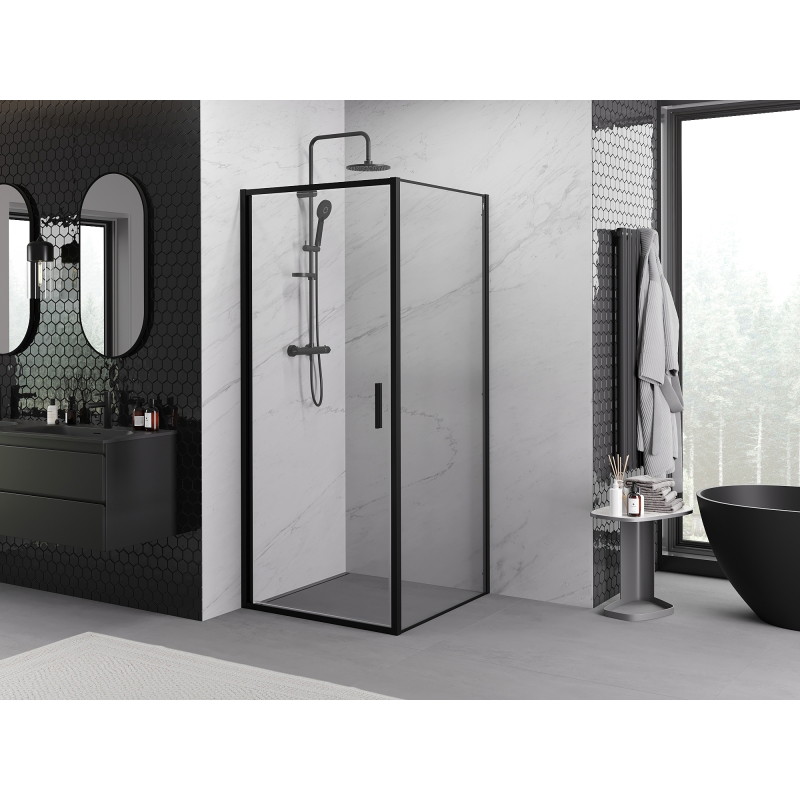 Mexen Exo-B atsiverianti dušo kabina 70 x 70 cm, permatoma, juoda - 817-070-070-70-00