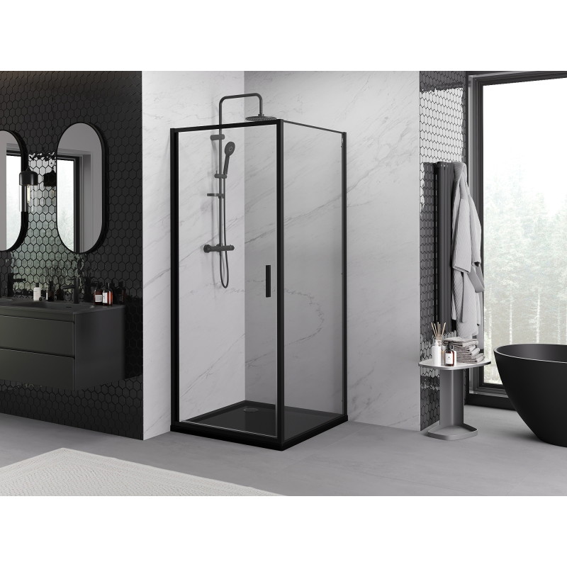 Mexen Exo-B 80 x 80 cm atidaroma dušo kabina, skaidri, juoda - 817-080-080-70-00