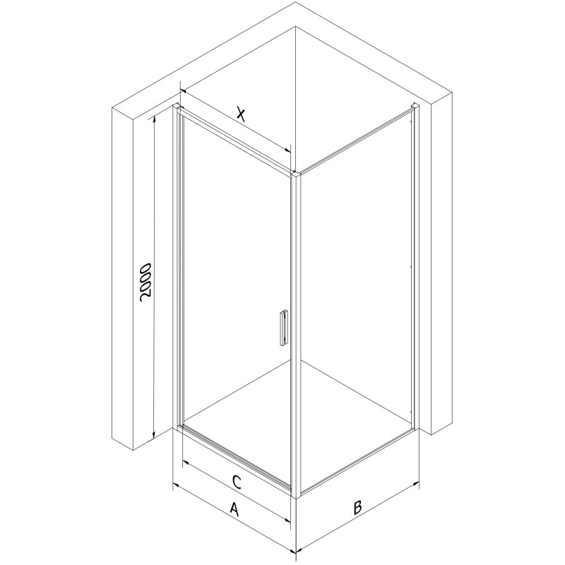 Mexen Exo-B varstoma dušo kabina 85 x 70 cm, skaidrus, juoda - 817-085-070-70-00