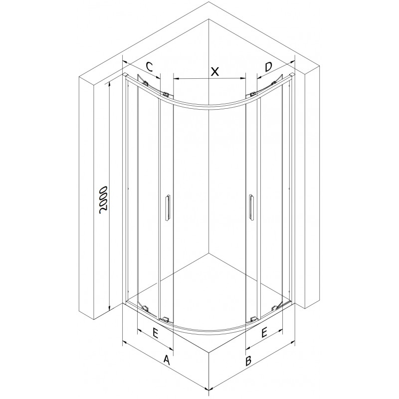 Mexen Exo pusapvalė stumdomų durų dušo kabina, 90 x 90 cm, permatoma, chromo spalvos - 8132-090-090-01-00