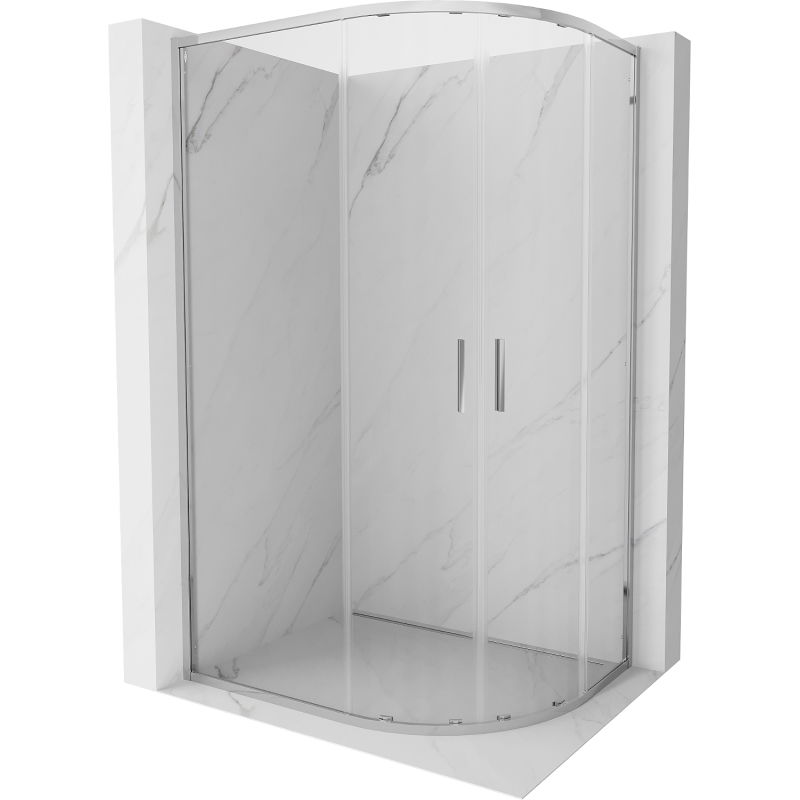 Mexen Exo pusapvalė asimetrinė stumdomos durys dušo kabina 100 x 80 cm, skaidri, chromuota - 8132-100-080-01-00