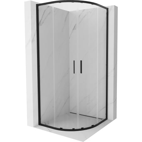 Mexen Exo pusapvalė stumdomos durys dušo kabina 90 x 90 cm, skaidri, juoda - 8132-090-090-70-00