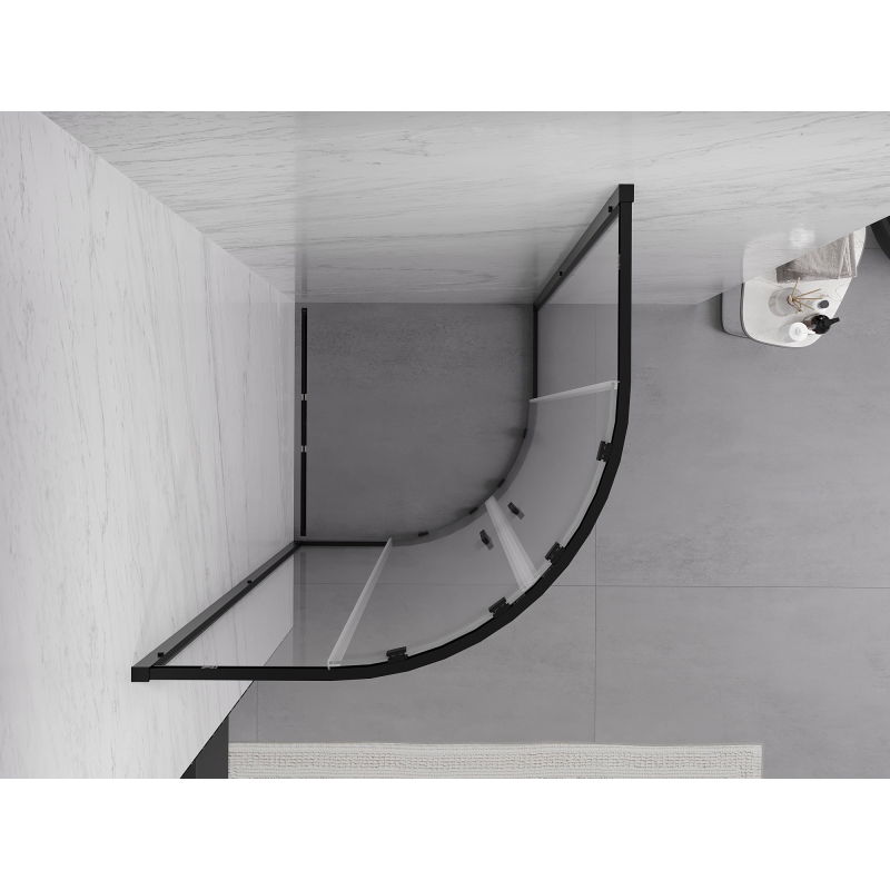 Mexen Exo pusapvalė stumdomoji dušo kabina 100 x 100 cm, permatoma, juoda - 8132-100-100-70-00