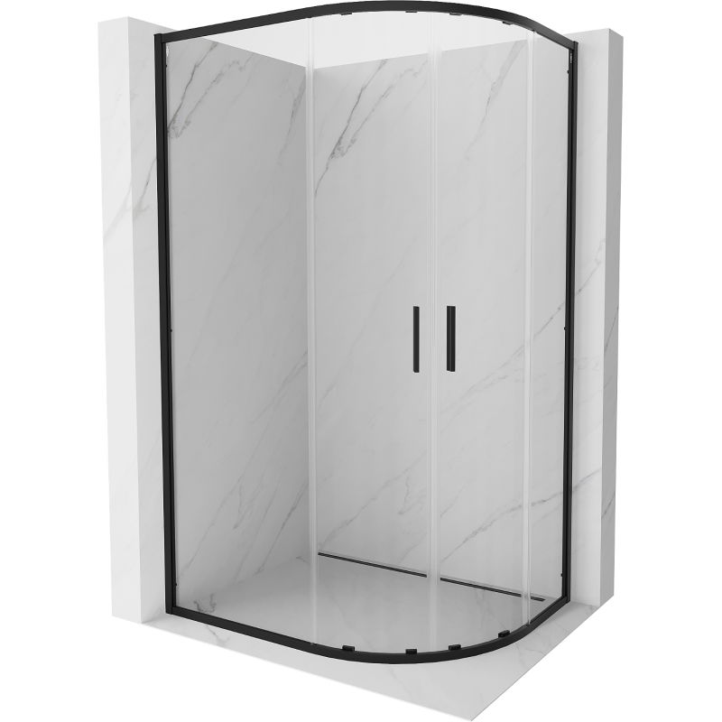 Mexen Exo pusiau apvalus asimetriškas stumdomas dušo kabina 90 x 80 cm, skaidrus, juodas - 8132-090-080-70-00
