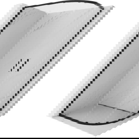 Mexen Exo asimetrinė pusapvalė dušo kabina, stumdomos durys, 90 x 80 cm, skaidri, juoda - 8132-090-080-70-00