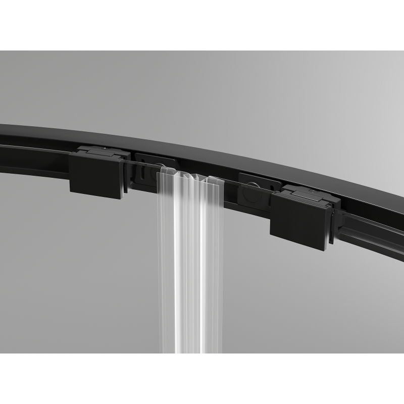 Mexen Exo asimetrinė pusapvalė dušo kabina, stumdomos durys, 90 x 80 cm, skaidri, juoda - 8132-090-080-70-00