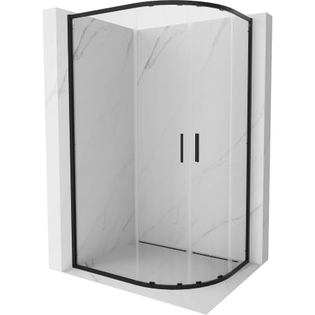 Mexen Exo asimetrinė pusapvalė stumdomų durų dušo kabina 100 x 80 cm, permatoma, juoda - 8132-100-080-70-00