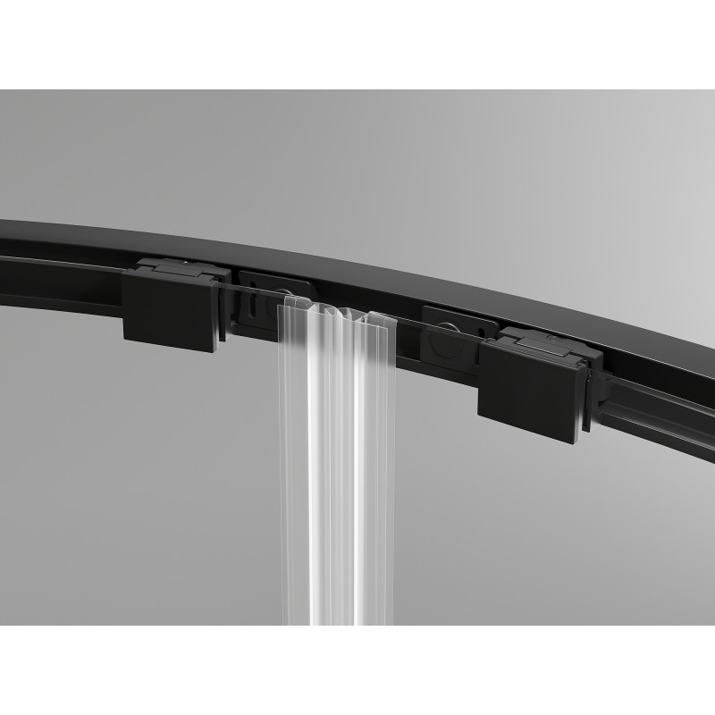 Mexen Exo pusapvalė asimetrinė dušo kabina, stumdomos 100 x 80 cm, skaidri, juoda - 8132-100-080-70-00