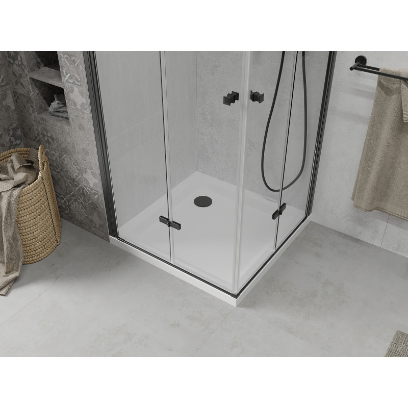 Mexen Lima Duo sulankstomas dušo kabina 70 x 70 cm, skaidri, juoda + Flat padėklas - 856-070-070-70-02-4010B