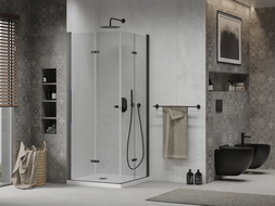 Mexen Lima Duo sulankstoma dušo kabina 80 x 80 cm, Skaidrus, Juoda + dušo padėklas Flat - 856-080-080-70-02-4010B