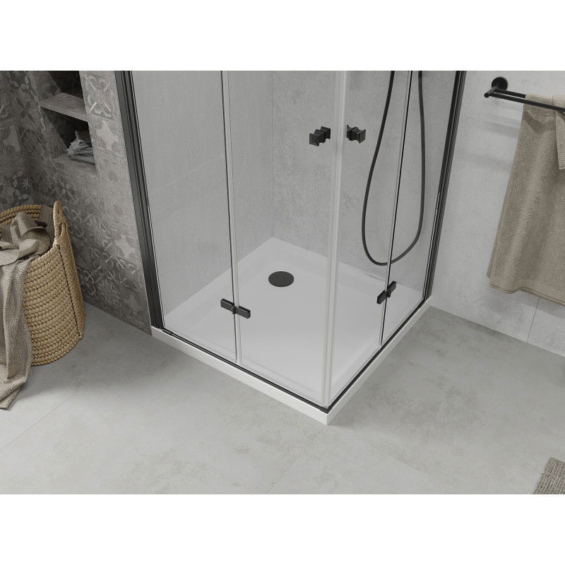 Mexen Lima Duo sulankstoma dušo kabina 90 x 90 cm, skaidri, juoda + Flat padėklas - 856-090-090-70-02-4010B