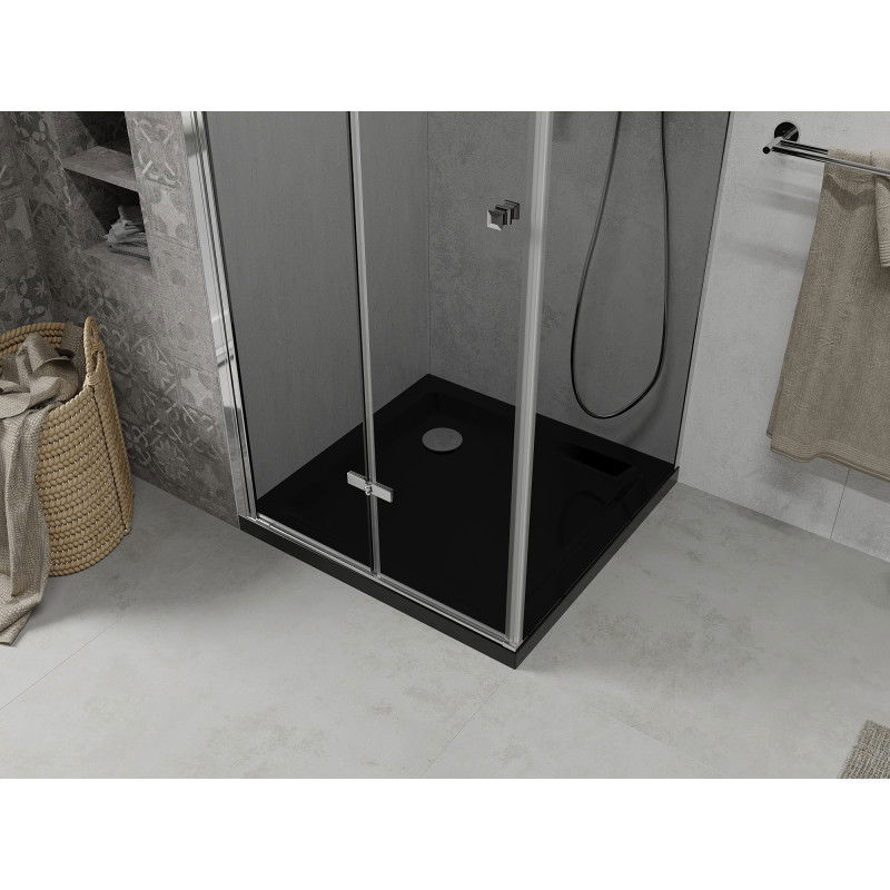 Mexen Lima lankstoma dušo kabina 80 x 80 cm, grafitas, chromas + plokštelė Flat, juoda - 856-080-080-01-40-4070