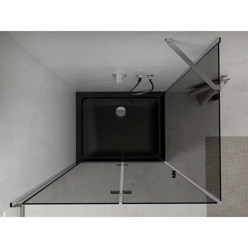 Mexen Lima sulankstoma dušo kabina 100 x 80 cm, grafitas, chromas + Flat dušo padėklas, juodas - 856-100-080-01-40-4070