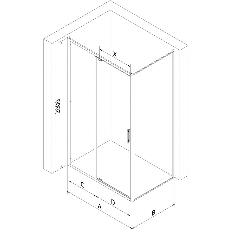 Mexen Exo varstoma dušo kabina 150 x 100 cm, skaidri, juoda - 819-150-100-70-00