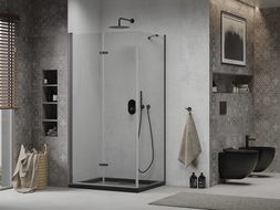 Mexen Lima sulankstoma dušo kabina 90 x 120 cm, skaidri, juoda + Flat padėklas, juodas - 856-090-120-70-00-4070B