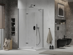 Mexen Lima sulankstoma dušo kabina 70 x 100 cm, Skaidrus, Juoda + dušo padėklas Flat, Balta - 856-070-100-70-00-4010B
