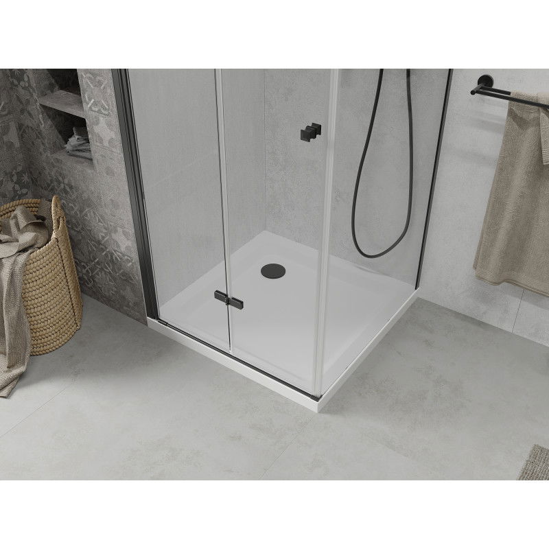 Mexen Lima sulankstoma dušo kabina 80 x 80 cm, permatomas, juodas + Flat padėklas, baltas - 856-080-080-70-00-4010B