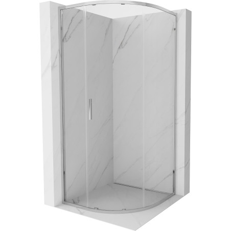 Mexen Exo-S pusapvalė stumdomų durų dušo kabina 80 x 80 cm, skaidri, chromuota - 8131-080-080-01-00