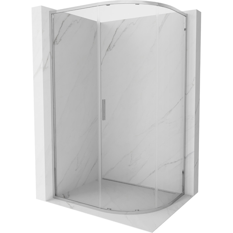 Mexen Exo-S pusapvalė asimetriška slankiojanti dušo kabina 90 x 80 cm, skaidri, chromas - 8131-090-080-01-00
