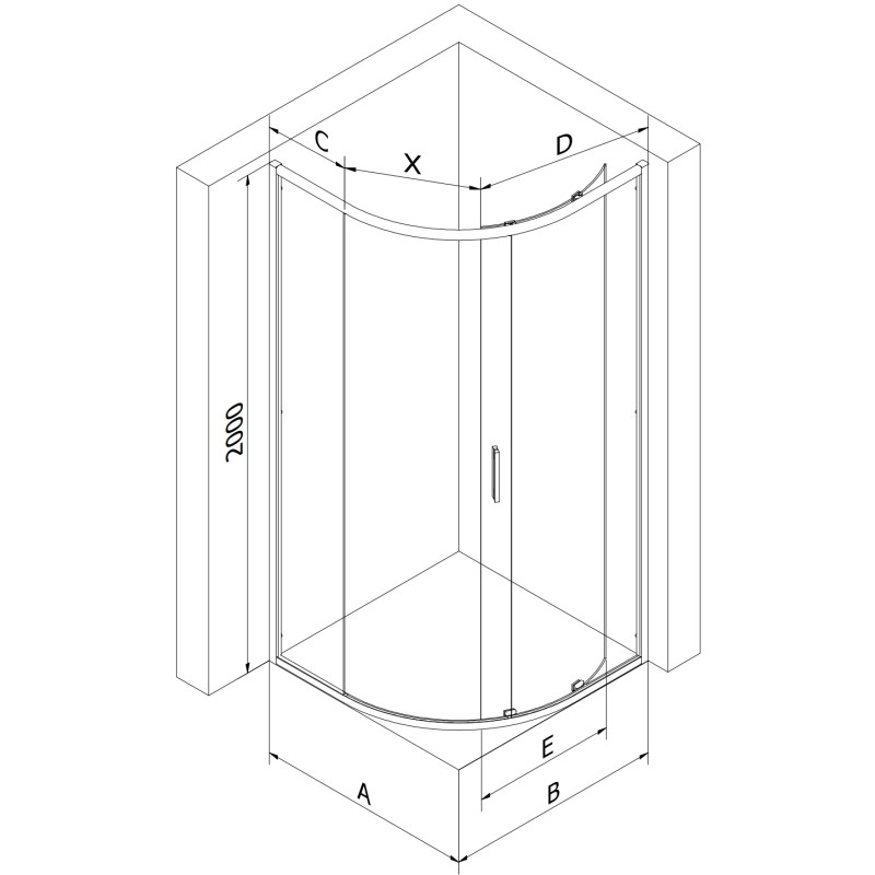 Mexen Exo-S pusapvalė asimetrinė stumdomo tipo dušo kabina 100 x 80 cm, permatomas, chromas - 8131-100-080-01-00