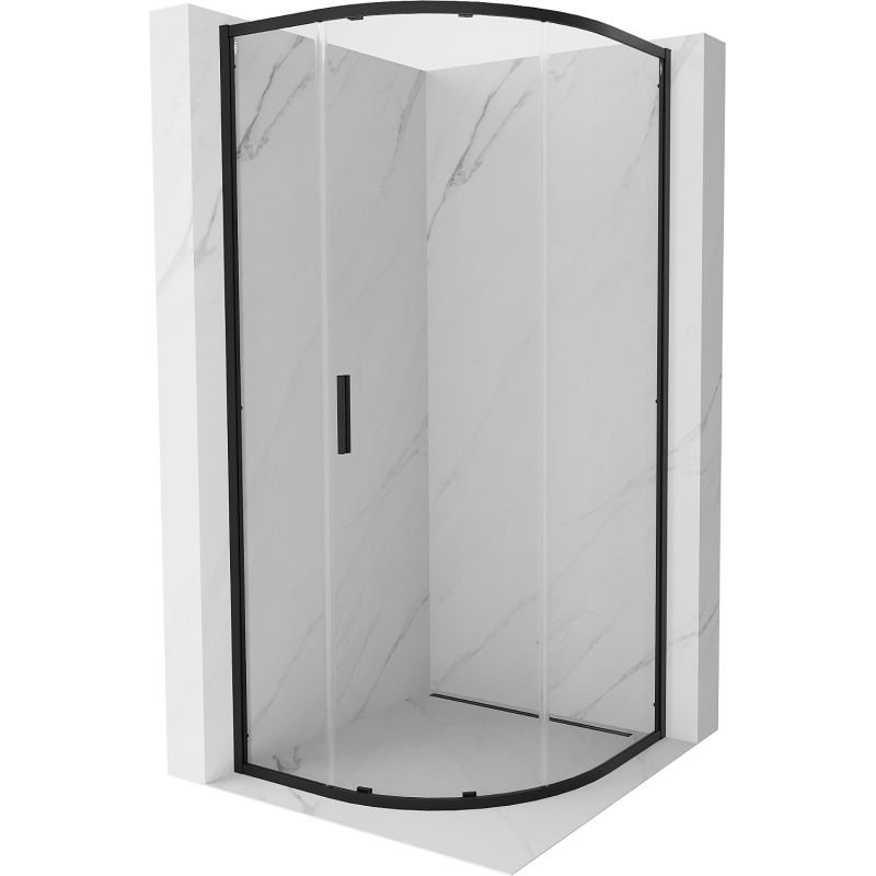Mexen Exo pusapvalė stumdomoji dušo kabina 70 x 70 cm, skaidri, juoda - 8131-070-070-70-00