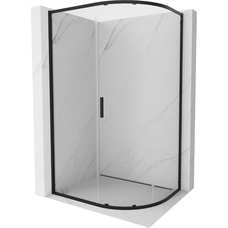 Mexen Exo-S asimetriška pusapvalė slankioji dušo kabina 90 x 80 cm, permatoma, juoda - 8131-090-080-70-00