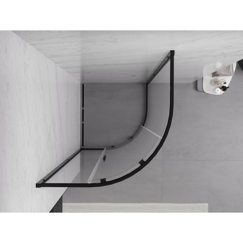 Mexen Exo pusapvalė dušo kabina su stumdoma durimi 70 x 70 cm, permatoma, juoda - 8131-070-070-70-00