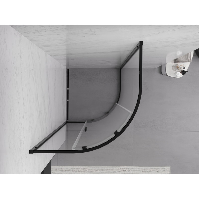 Mexen Exo pusapvalė stumdomoji dušo kabina 70 x 70 cm, permatoma, juoda - 8131-070-070-70-00