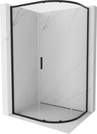 Mexen Exo pusapvalė asimetriška stumdomos durų dušo kabina 100 x 80 cm, skaidri, juoda - 8131-100-080-70-00