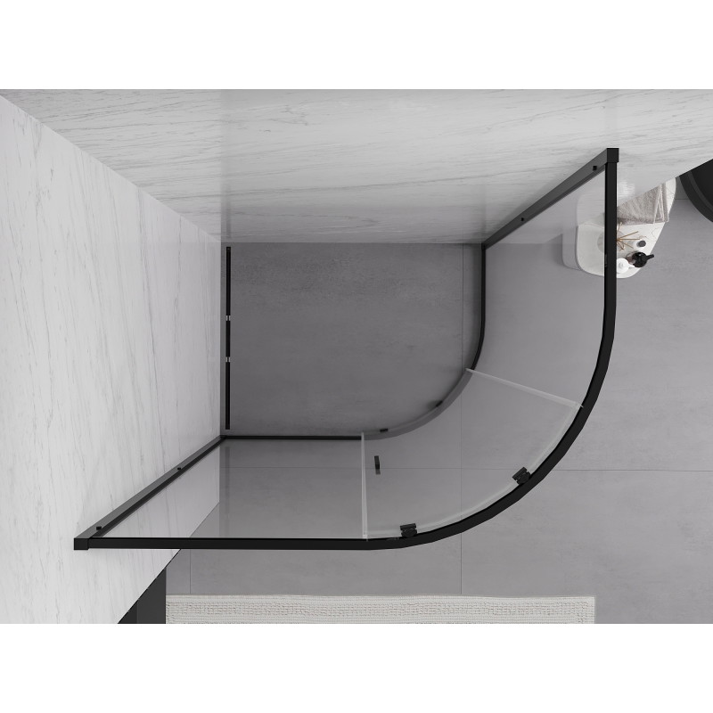 Mexen Exo-S asimetriška pusapvalė slankioji dušo kabina 90 x 80 cm, permatoma, juoda - 8131-090-080-70-00