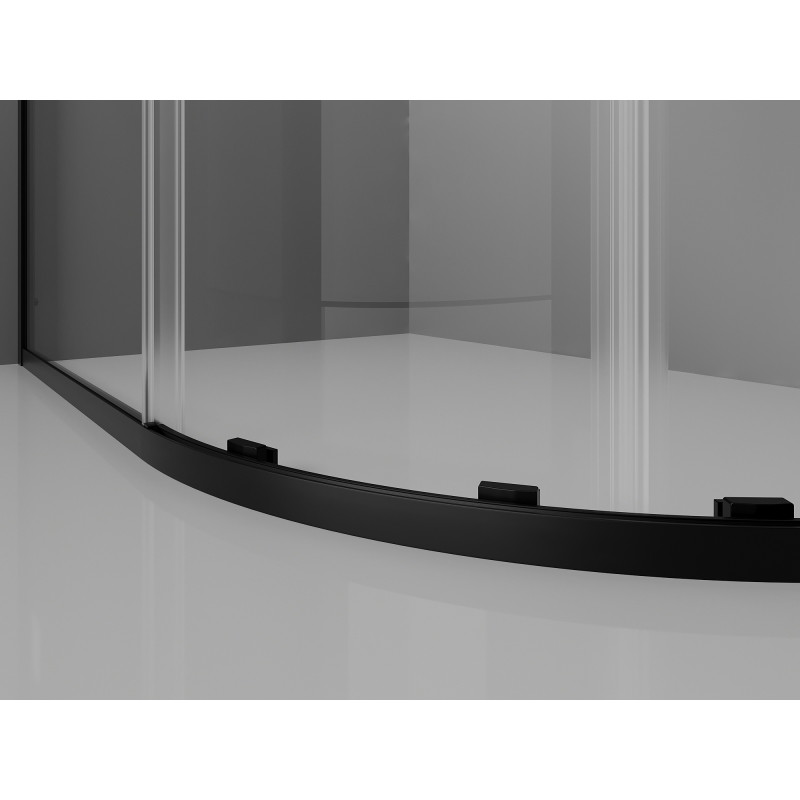Mexen Exo Asimetrinė pusiau apvali slenkanti dušo kabina 90 x 80 cm, skaidri, juoda - 8131-090-080-70-00