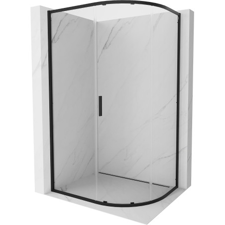 Mexen Exo-S pusiau apvali asimetrinė stumdomoji dušo kabina 120 x 90 cm, permatoma, juoda - 8131-120-090-70-00