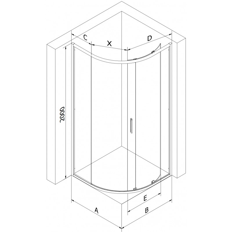 Mexen Exo stumdomas pusapvalis dušo kabina 90 x 90 cm, permatomas, juodas - 8131-090-090-70-00