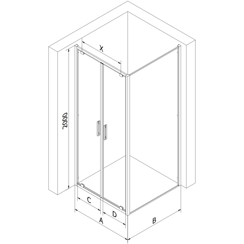 Mexen Exo-BR Duo varstoma dušo kabina 100 x 75 cm, permatoma, chromuota - 8182-100-075-01-00