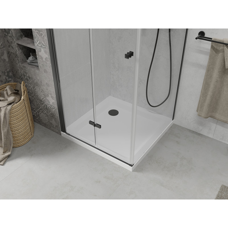 Mexen Lima sulankstoma dušo kabina 100 x 100 cm, skaidri, juoda + Flat padėklas, baltas - 856-100-100-70-00-4010B