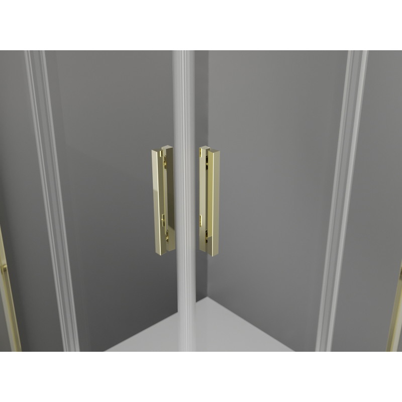 Mexen Exo kvadratinė atsiverianti dušo kabina 80 x 80 cm, skaidri, auksinė - 8110-080-080-50-00