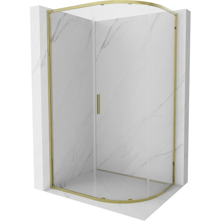 Mexen Exo-S pusapvalė stumdomoji dušo kabina 100 x 90 cm, skaidri, auksinė - 8131-100-090-50-00