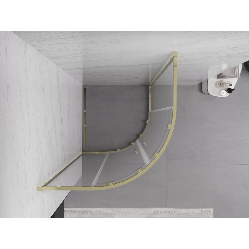 Mexen Exo pusapvalė stumdomoji dušo kabina 80 x 80 cm, skaidri, auksinė - 8132-080-080-50-00